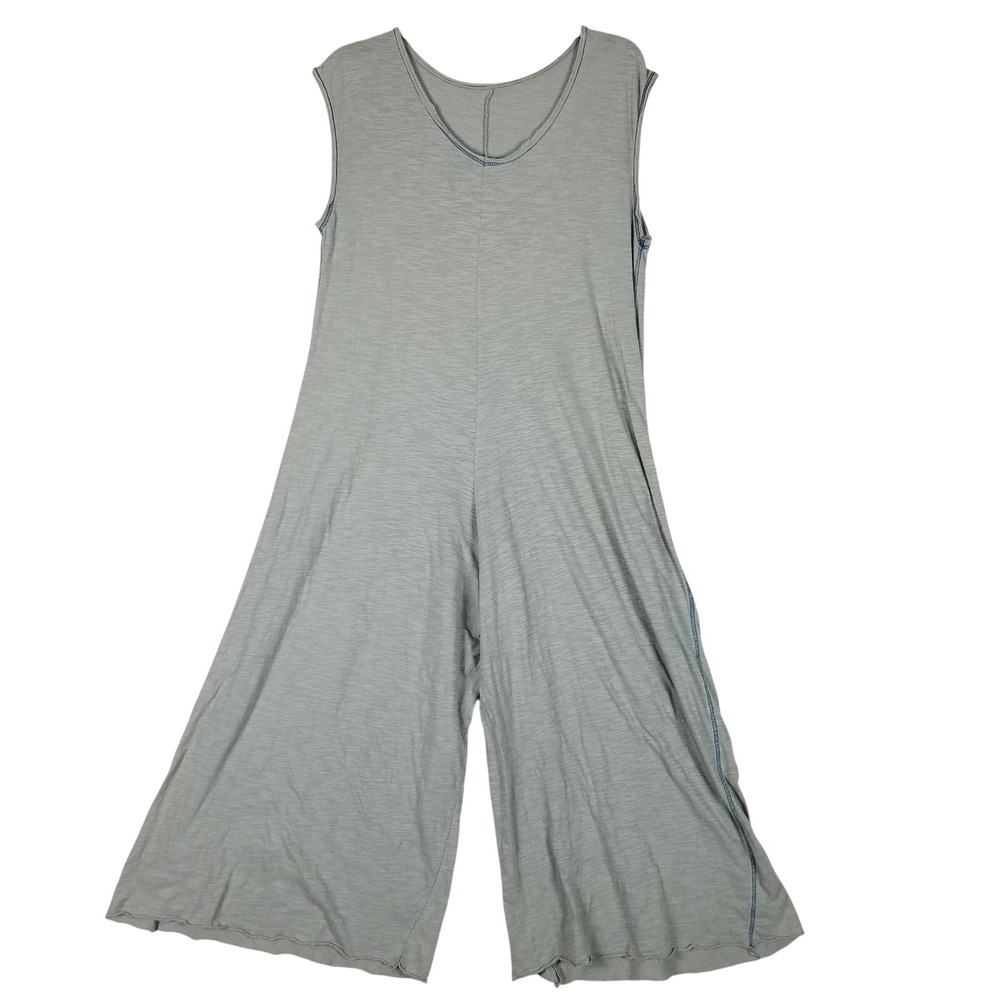 Natural Life Jumpsuit Women S/M Sage Green Wide Leg Slub Cotton Sleeveless Boho